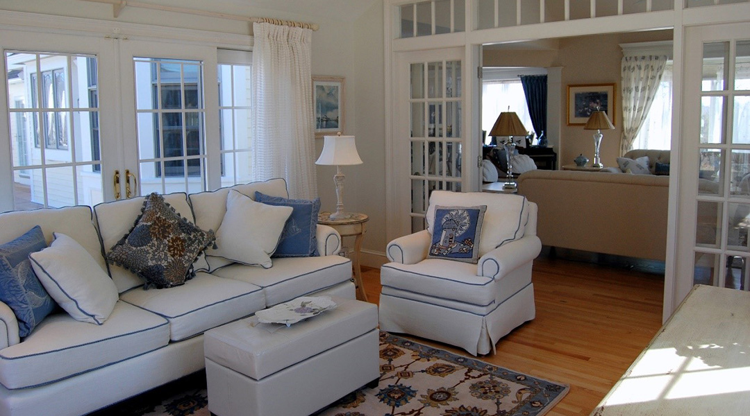 white and blue couch